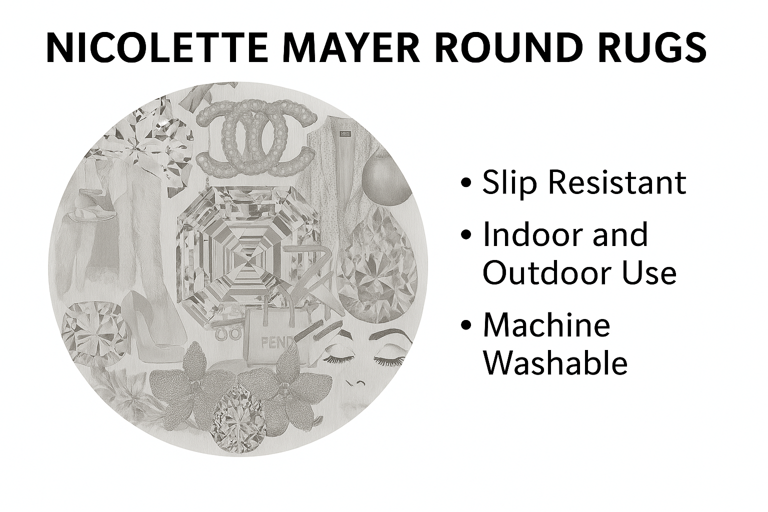Bougie Women Nuevo Black White Round Cloud Washable Rug