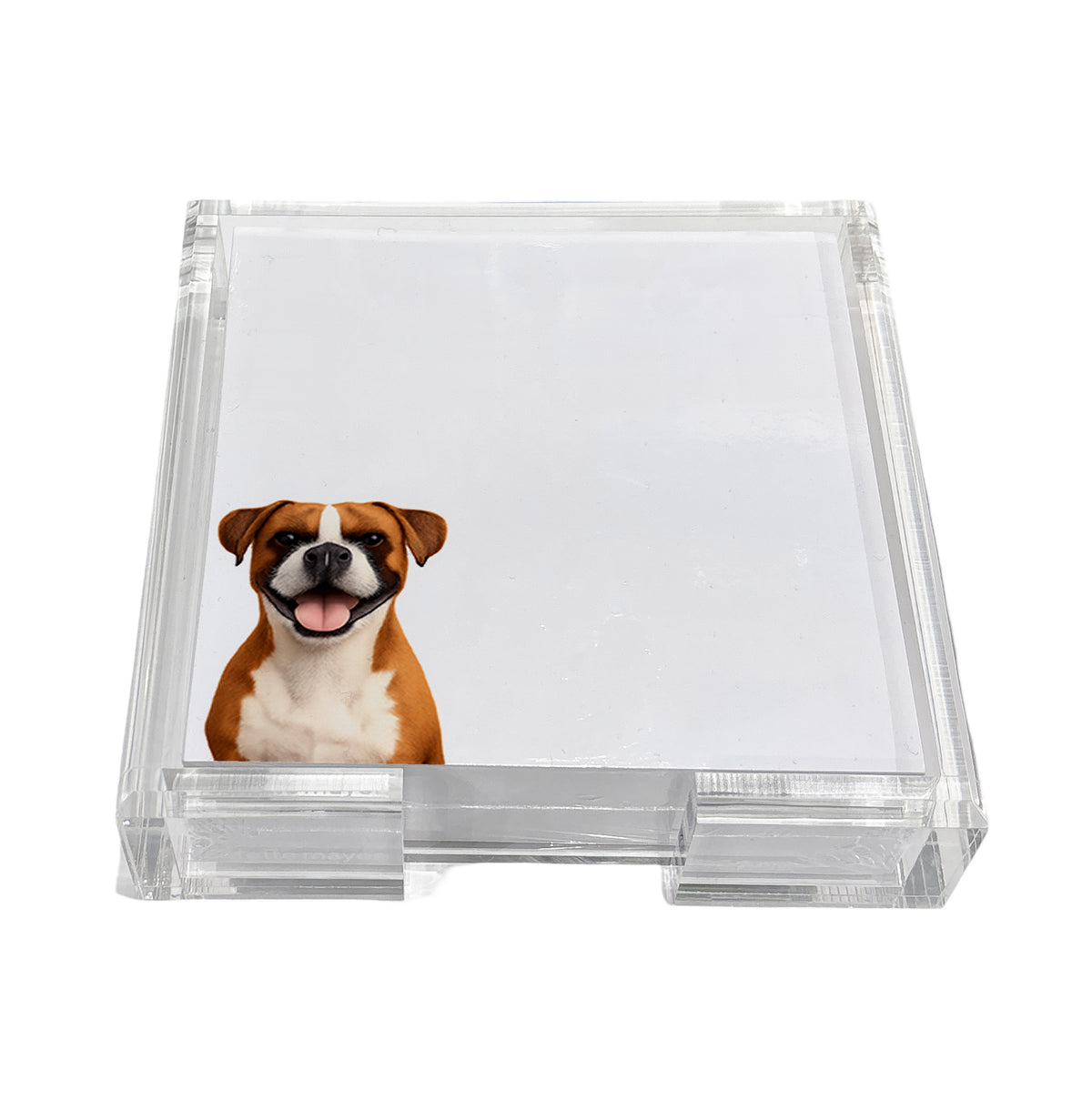 Boxer dog note cards in a clear acrylic holder by Nicolette Mayer