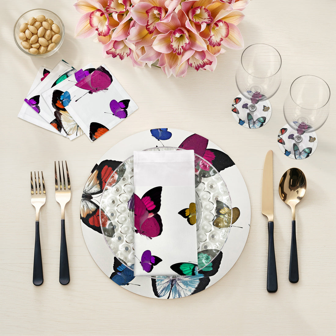 Butterflies Vegan Leather Round Pebble Placemat