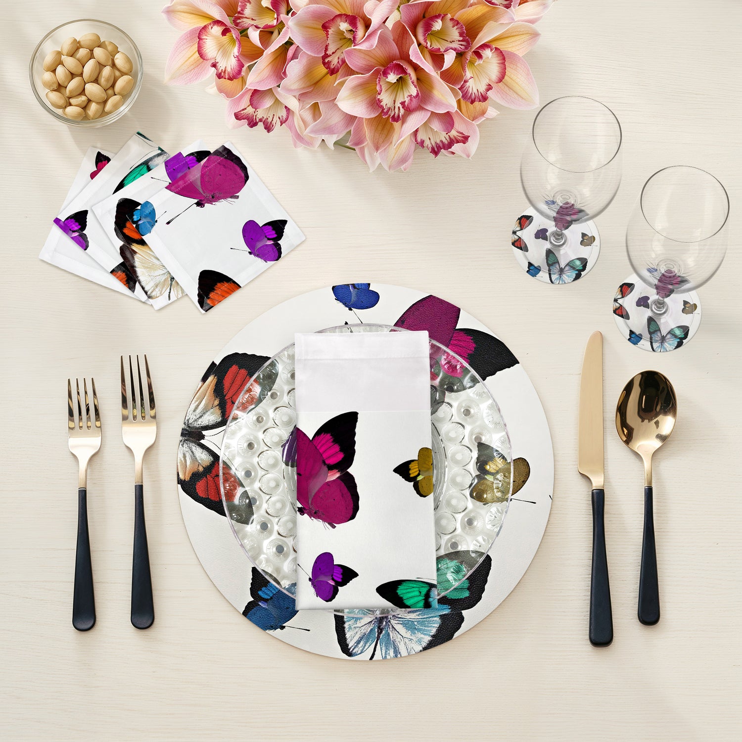 Butterflies Vegan Leather Round Pebble Placemat