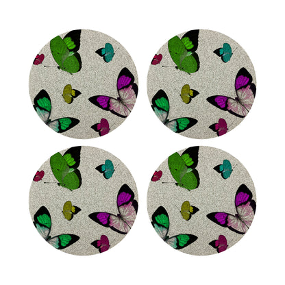 Butterflies Acid Green Round Beaded Placemat Rough Cut