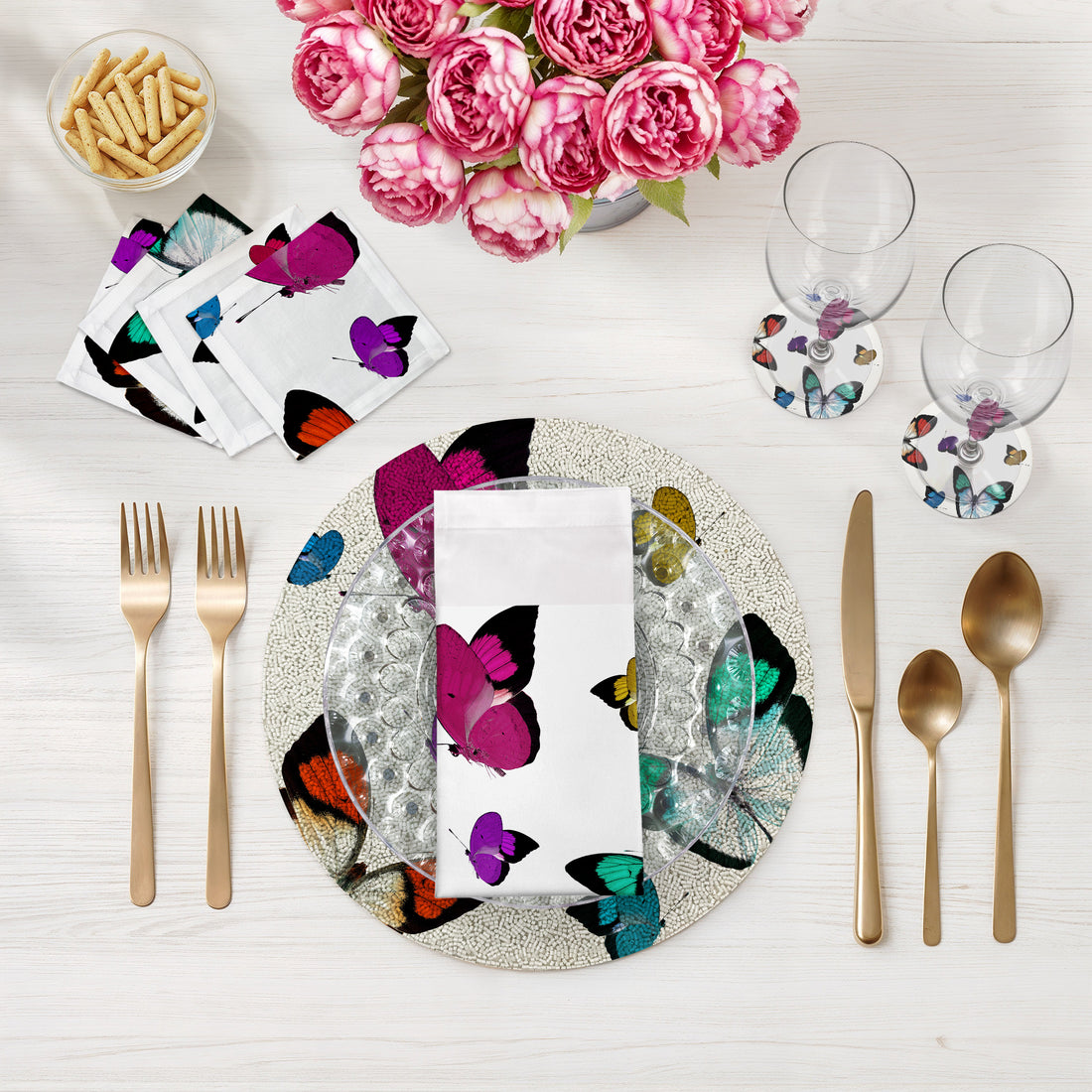 Butterflies Round Beaded Placemat Rough Cut