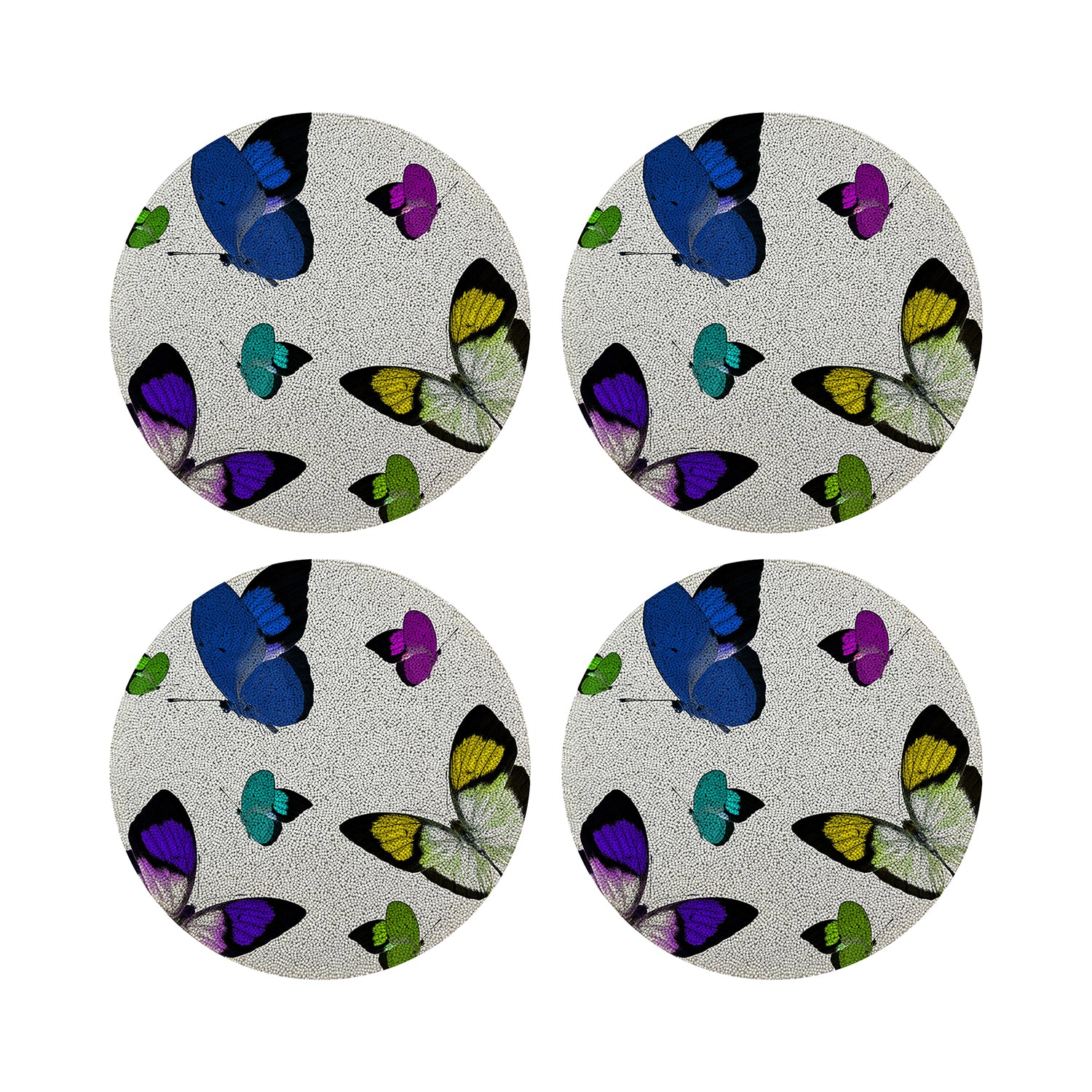 Butterflies Acid Blue Round Beaded Placemat Smooth