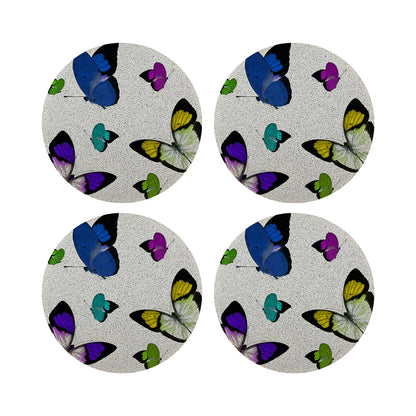 Butterflies Acid Blue Round Beaded Placemat Smooth