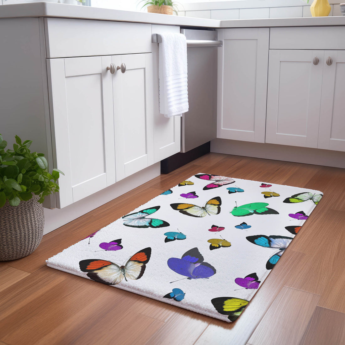 Tapis lavable rectangulaire motif nuages ​​et papillons