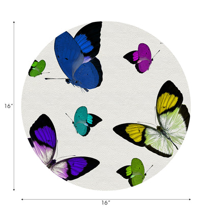 Butterflies Vegan Leather Round Pebble Placemat