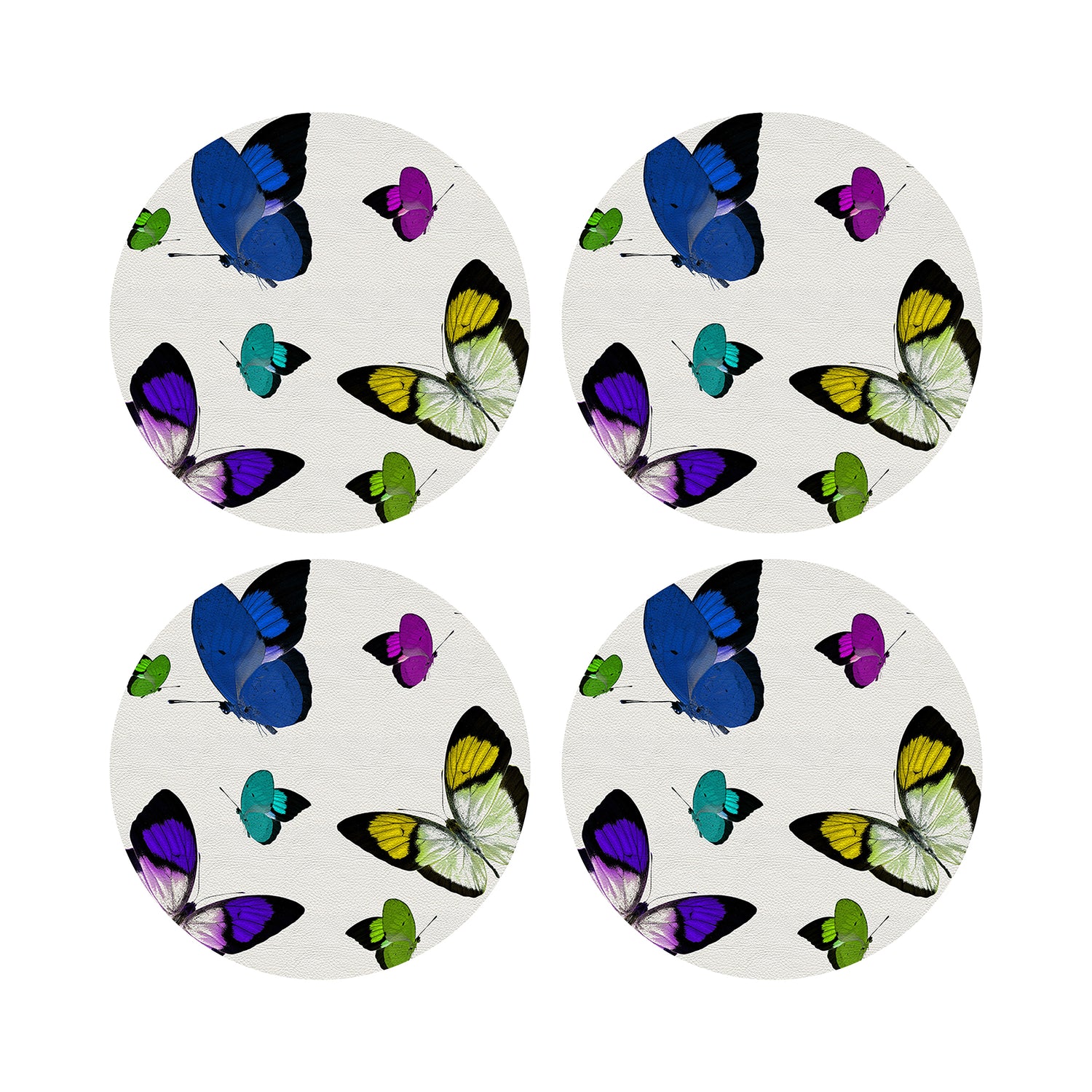 Butterflies Vegan Leather Round Pebble Placemat