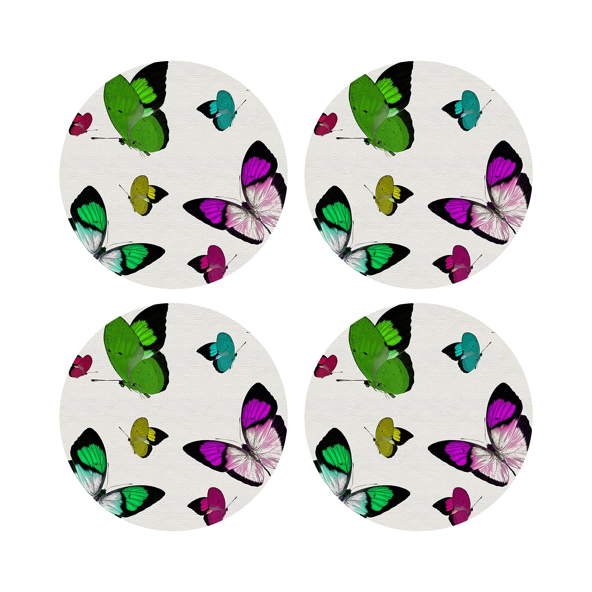 Butterflies Vegan Leather Round Pebble Placemat