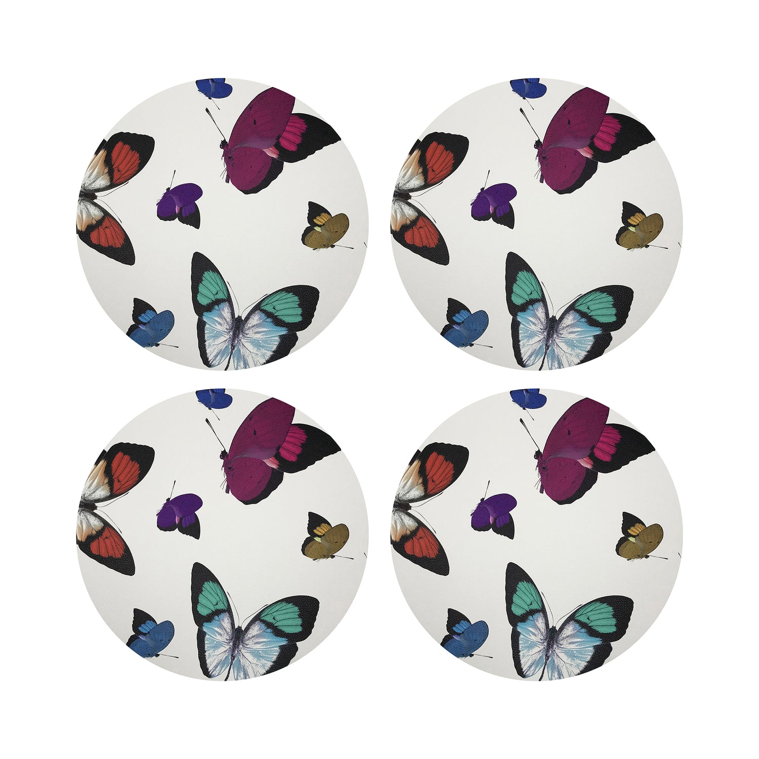 Butterflies Vegan Leather Round Pebble Placemat