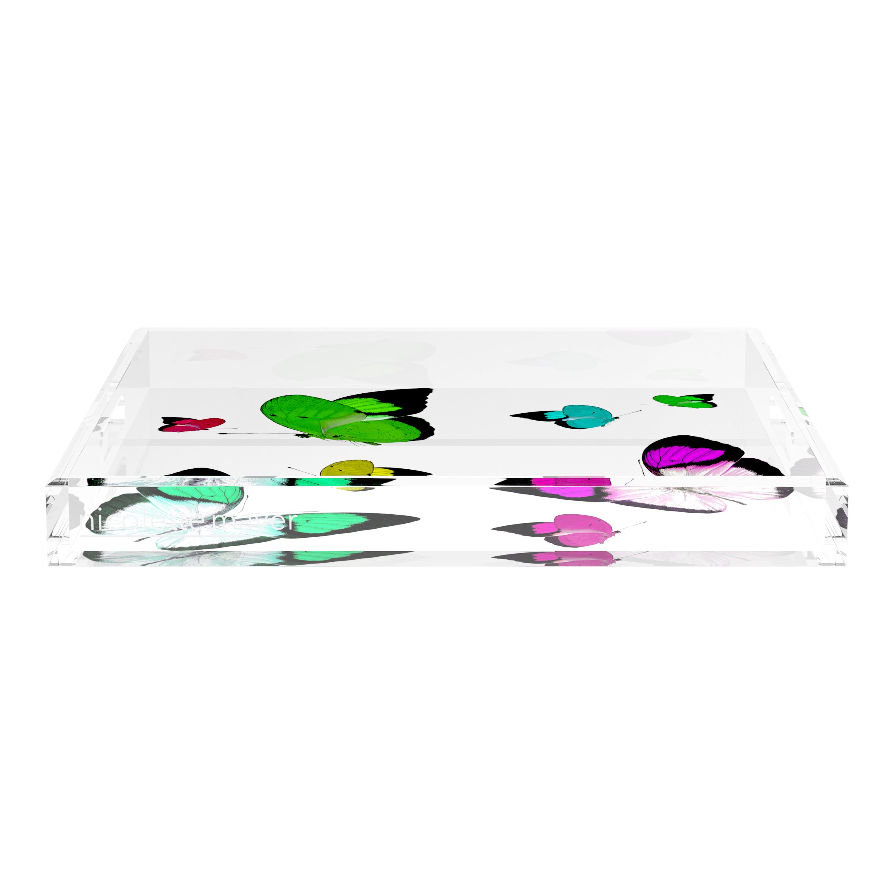 Butterflies Acid Green 18X18 Acrylic Tray - nicolettemayer.com
