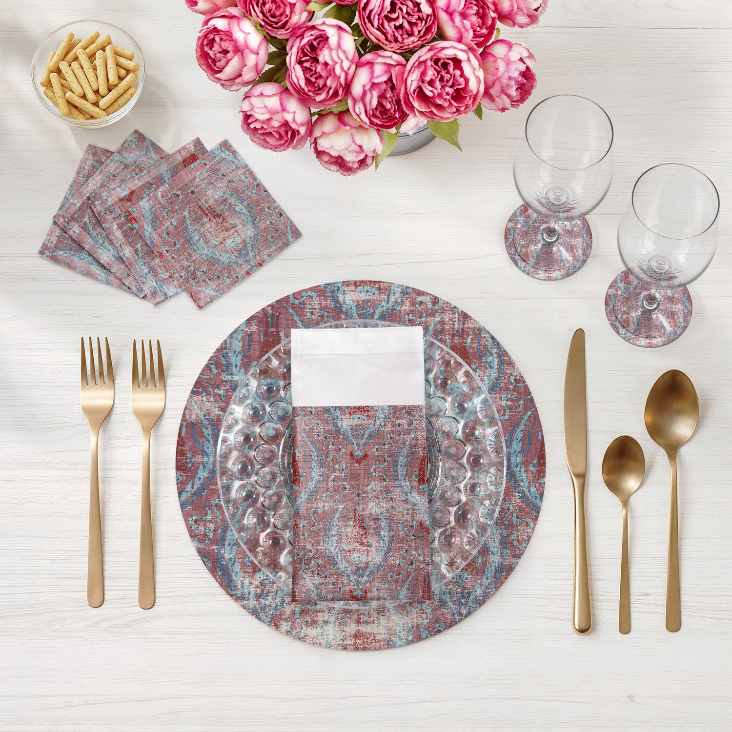 Byzantine Jewel Red Cotton Sateen Cocktail Napkins