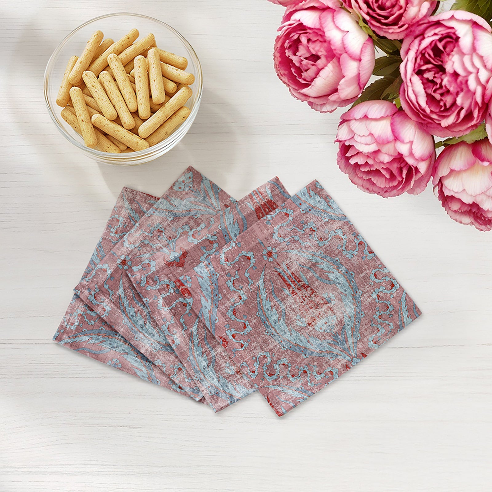 Byzantine Jewel Red Cotton Sateen Cocktail Napkins