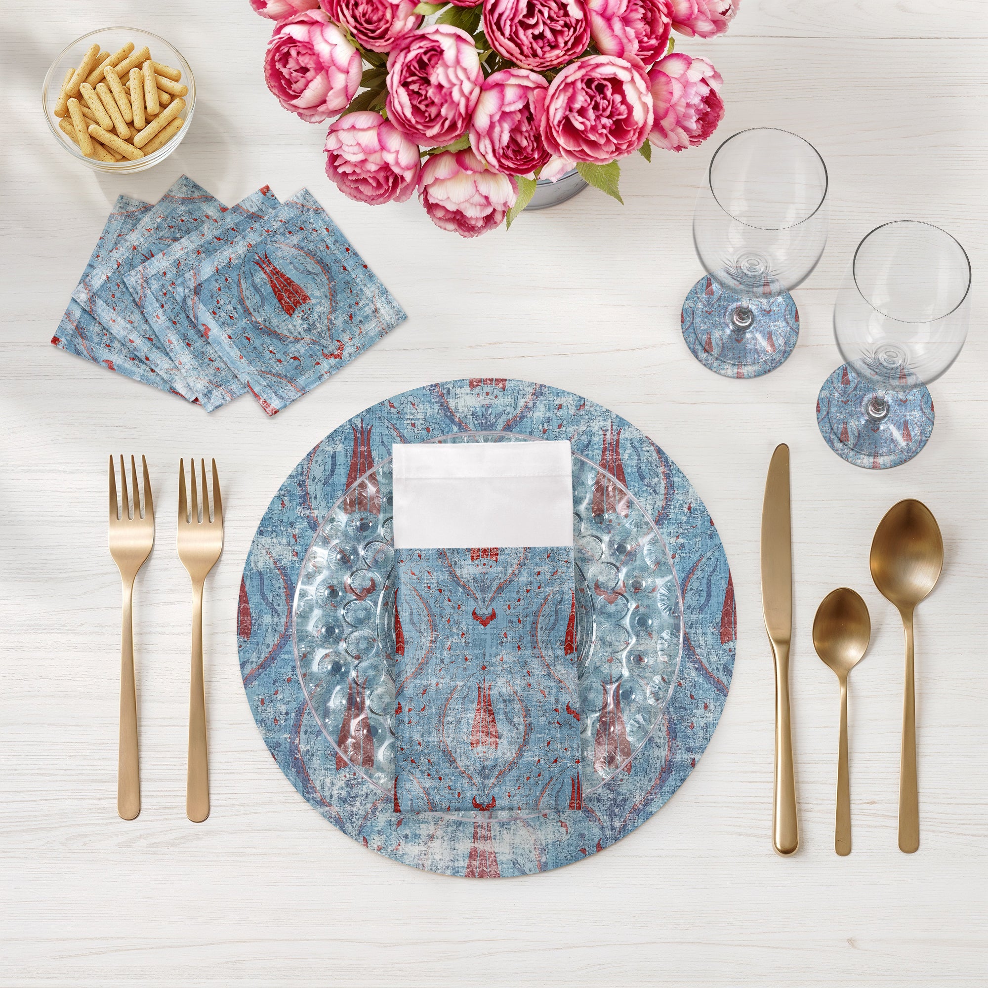 Byzantine Jewel Blue Cotton Sateen Cocktail Napkins