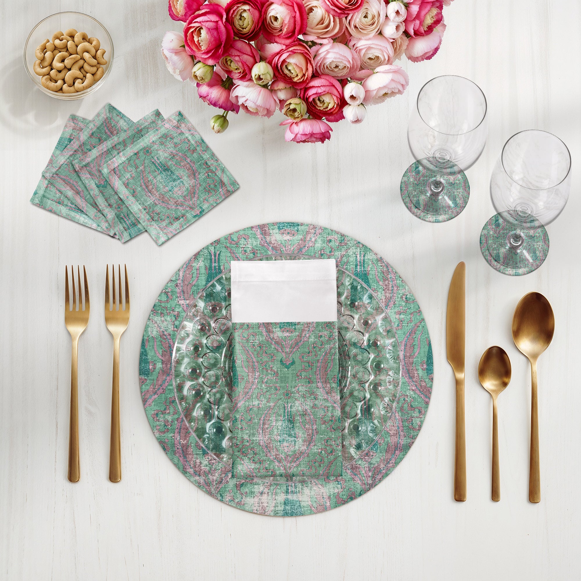 Byzantine Jewel Green Cotton Sateen Cocktail Napkins