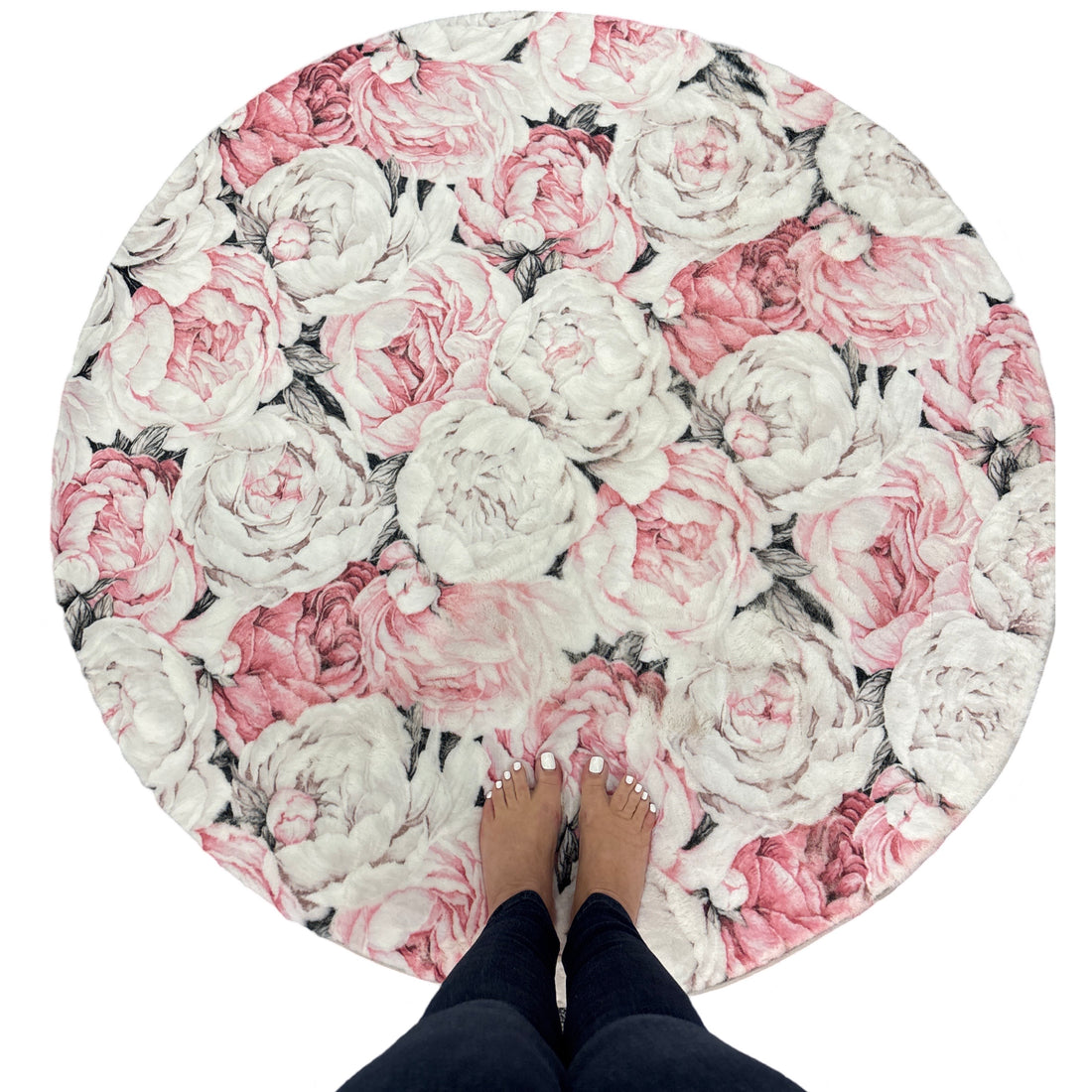 Peony Passion Soft Pink Round Cloud Washable Rug