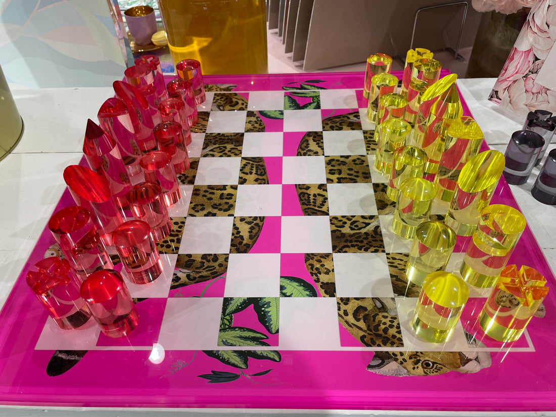 Leopard Seeing Double Hot Pink Acrylic Chess