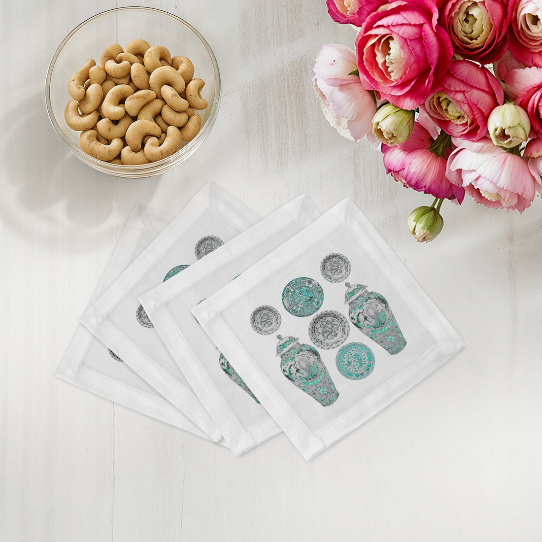 Chinois Ceramic Cerulean Cotton Sateen Cocktail Napkins - nicolettemayer.com