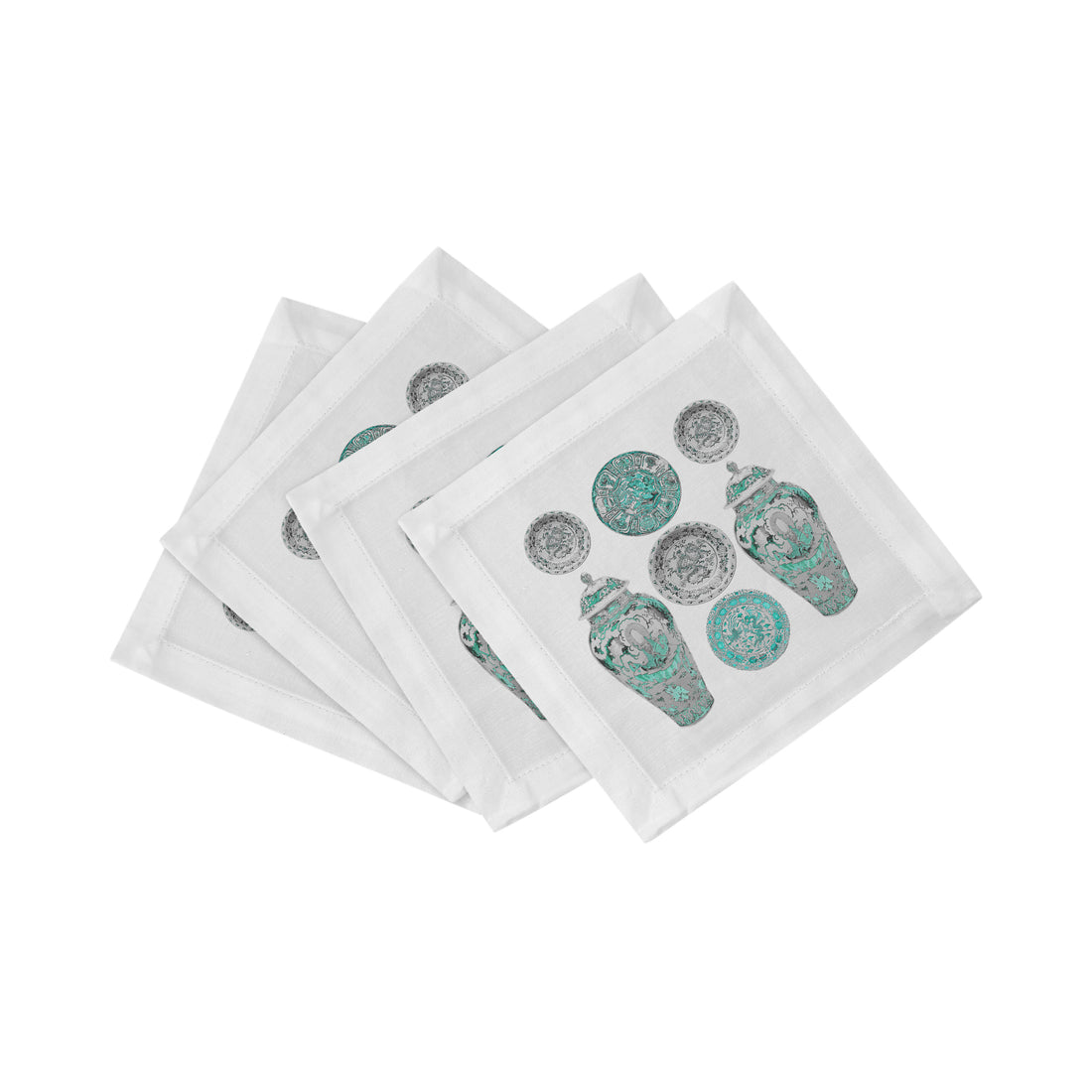 Chinois Ceramic Cerulean Cotton Sateen Cocktail Napkins - nicolettemayer.com