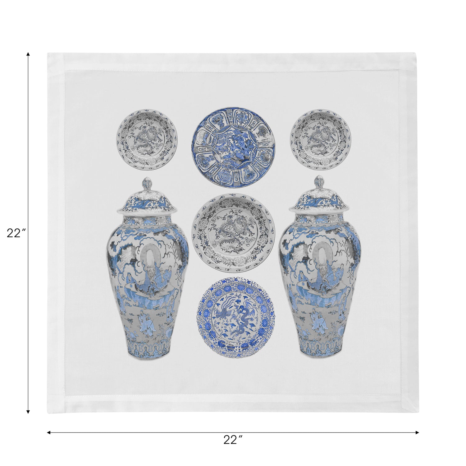 Chinois Ceramic Ming Blue Cotton Sateen Dinner Napkins - nicolettemayer.com