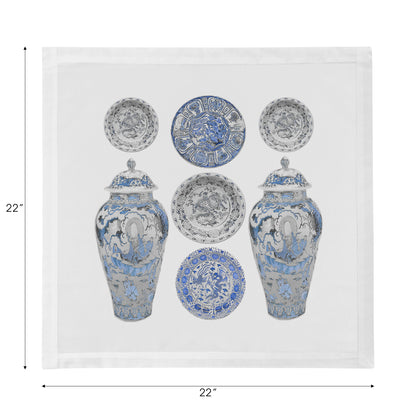 Chinois Ceramic Ming Blue Cotton Sateen Dinner Napkins - nicolettemayer.com