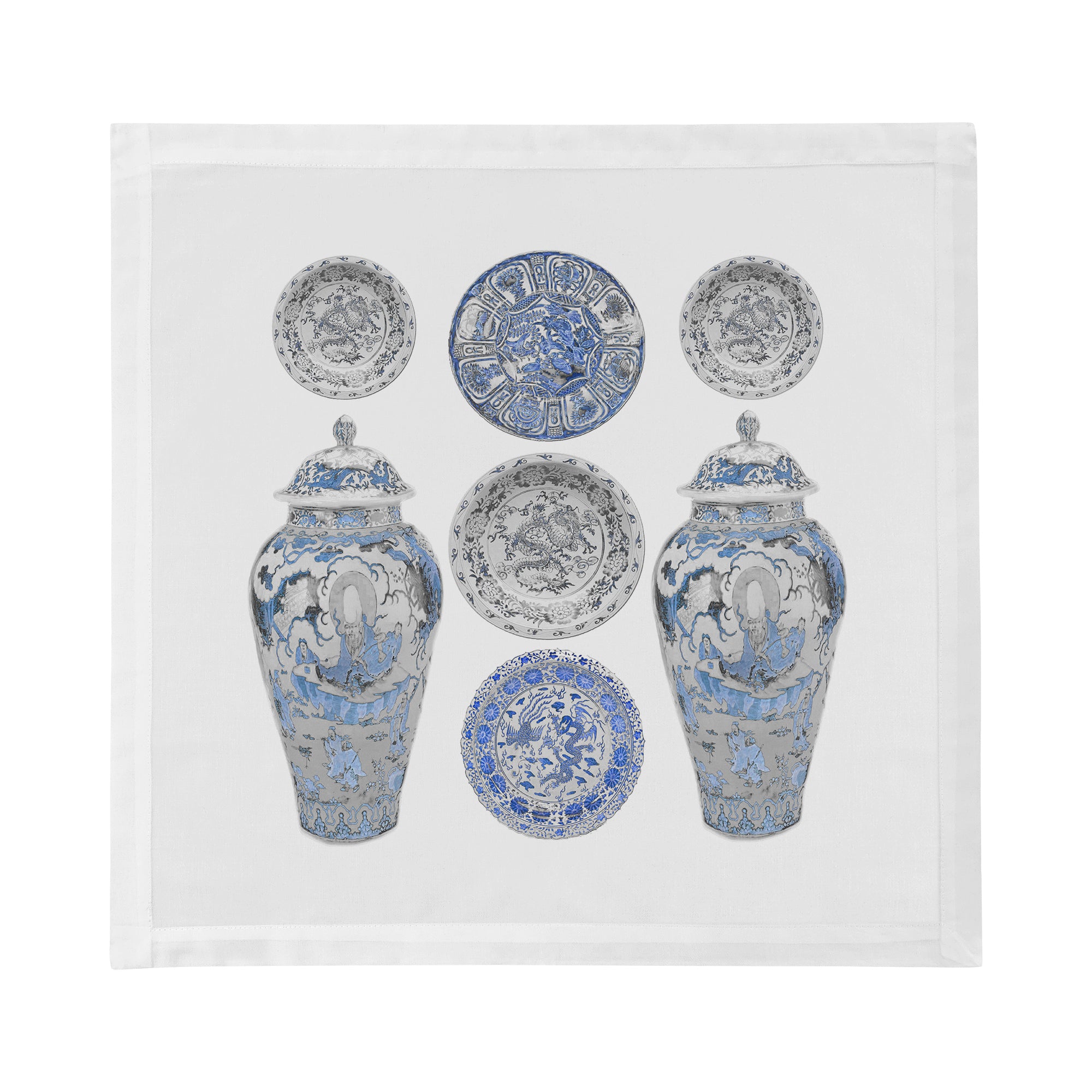 Chinois Ceramic Ming Blue Cotton Sateen Dinner Napkins - nicolettemayer.com