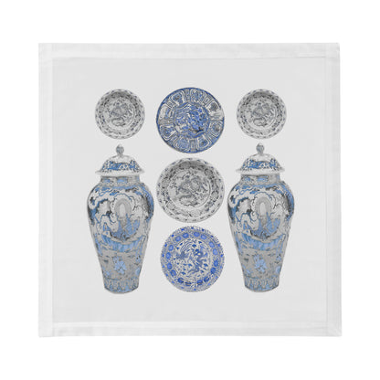 Chinois Ceramic Ming Blue Cotton Sateen Dinner Napkins - nicolettemayer.com