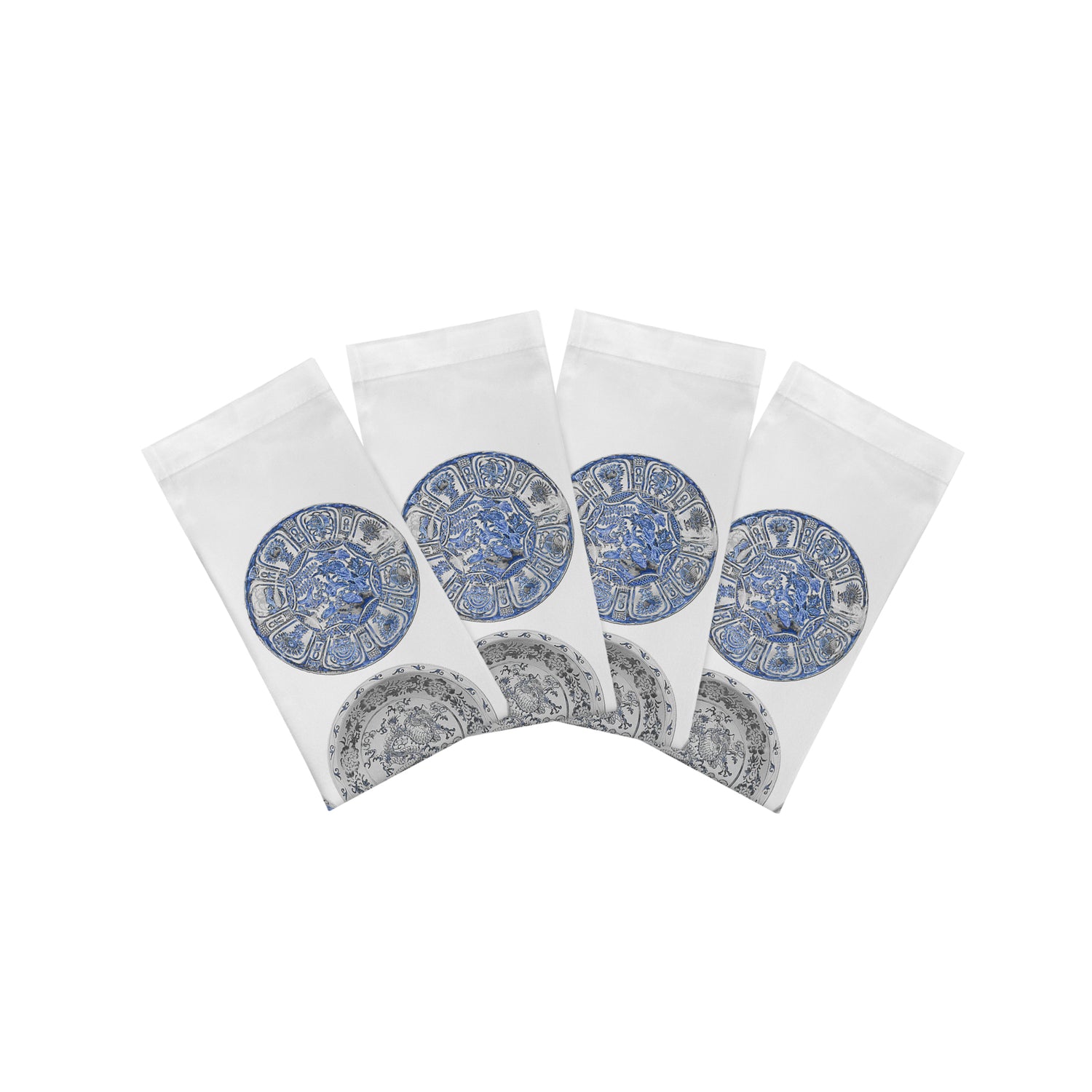 Chinois Ceramic Ming Blue Cotton Sateen Dinner Napkins - nicolettemayer.com