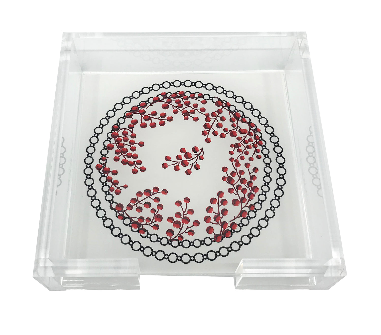 Christmas Berries Red Acrylic Square Cocktail Tray