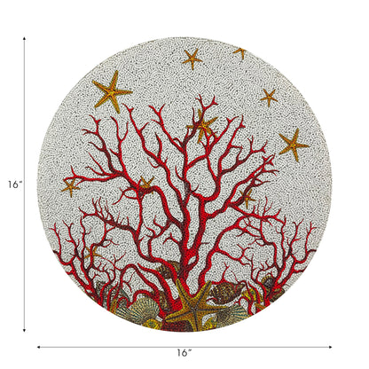 Set de table rond lisse à 16 perles corail blanc rouge - Lot de 4