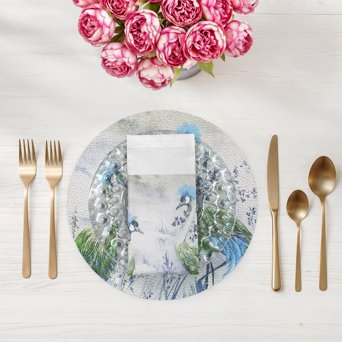 Crested Crane Ice Cotton Sateen Dinner Napkins - nicolettemayer.com