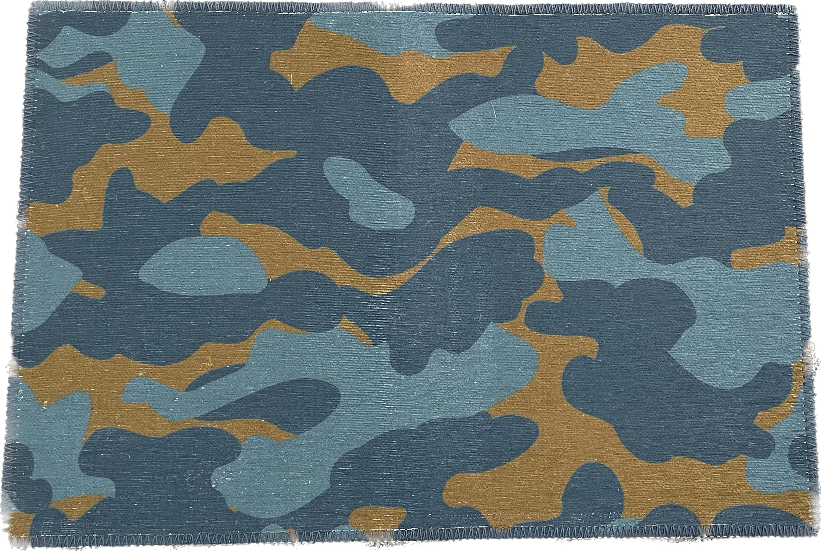 Camo Mustard Blue Chenille Washables Rug