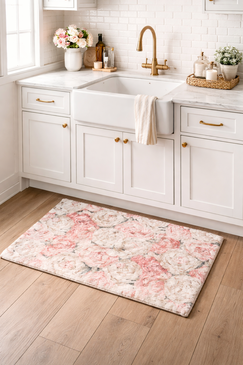 Peony Passion Soft Pink Cloud Rectangle Washable Rug - nicolettemayer.com