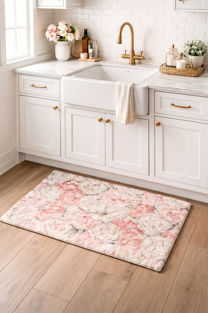 Peony Passion Soft Pink Cloud Rectangle Washable Rug - nicolettemayer.com