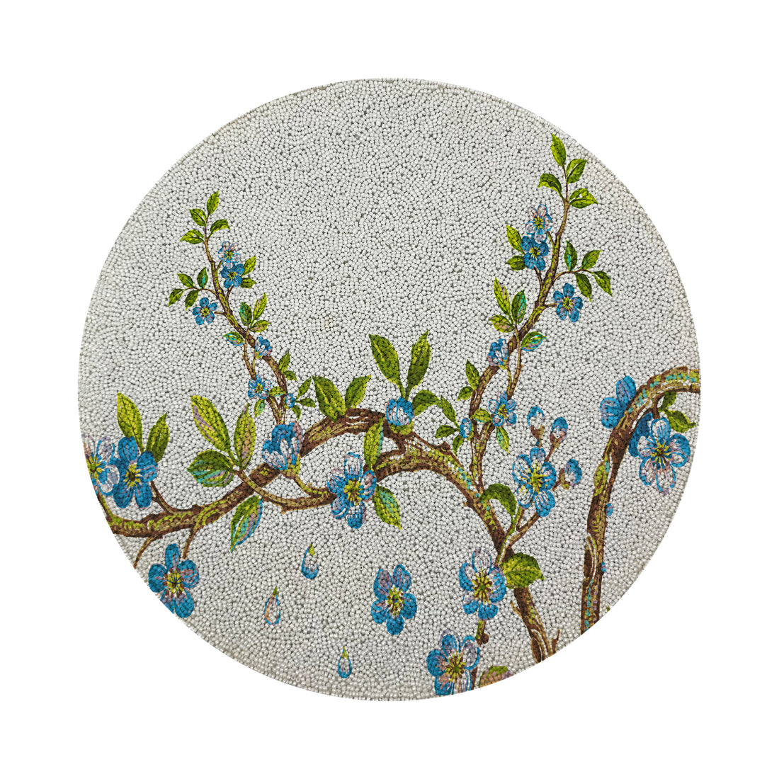 Cherry Blossom Blue Round Beaded Placemat Smooth