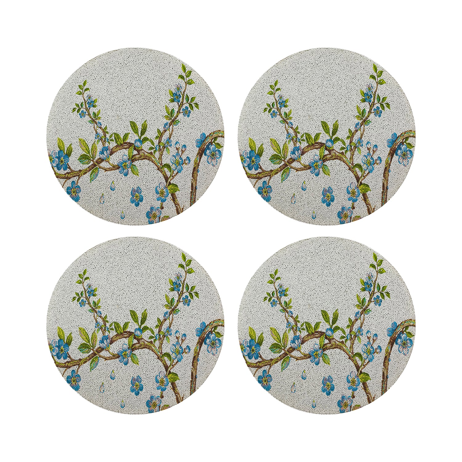 Cherry Blossom Blue Round Beaded Placemat Smooth