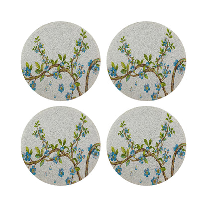 Cherry Blossom Blue Round Beaded Placemat Smooth