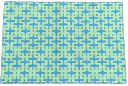 Chiang Mai Blue Cress Microfiber Rectangle Washable Rug