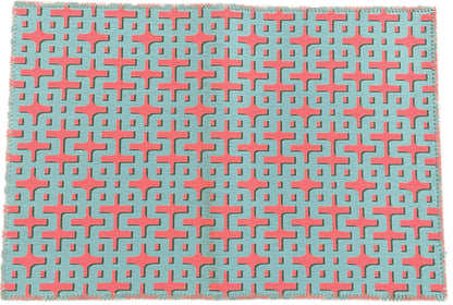 Chiang Mai Pink Blue Microfiber Rectangle Washable Rug