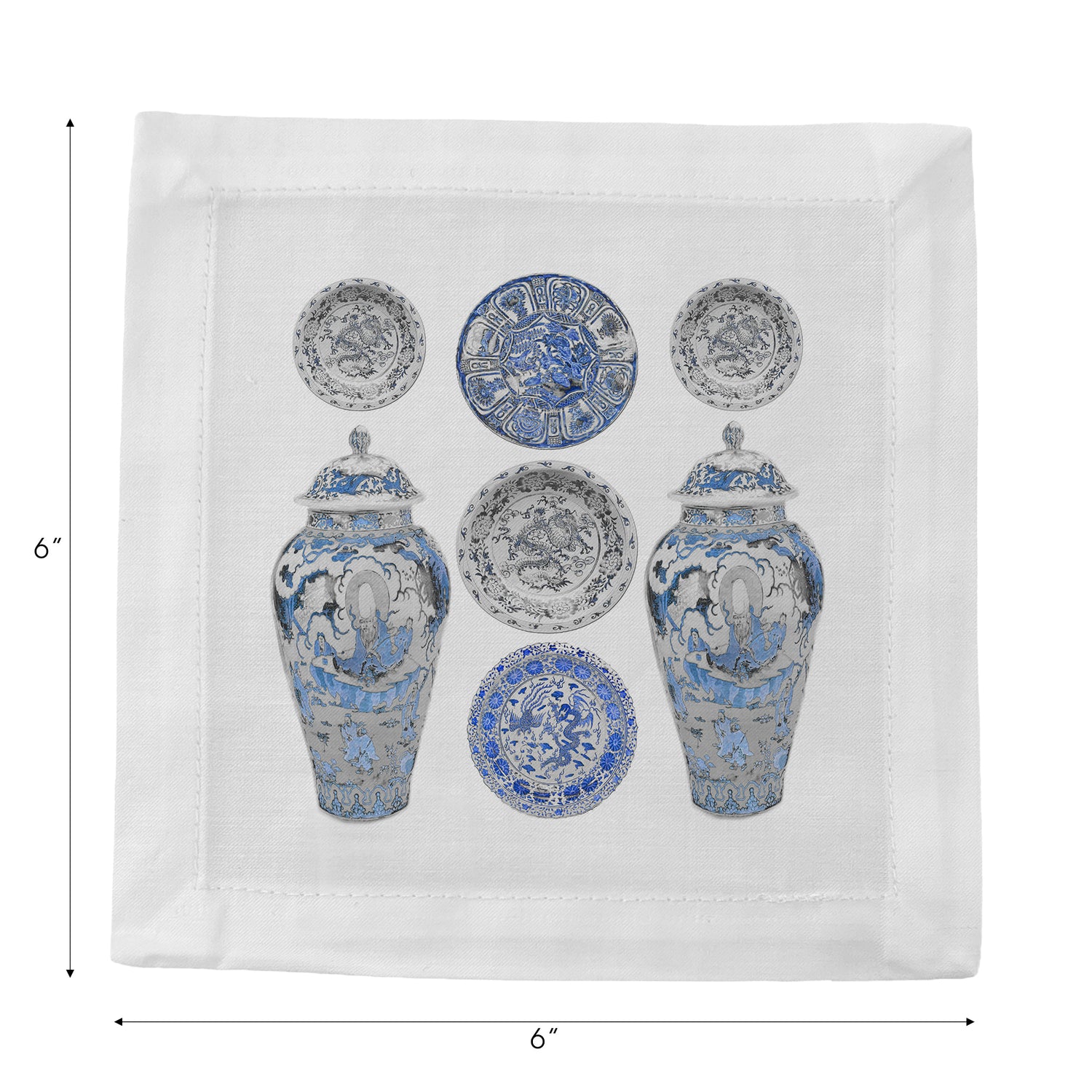 Chinois Ming Blue 6" Cocktail Napkins- nicolettemayer.com
