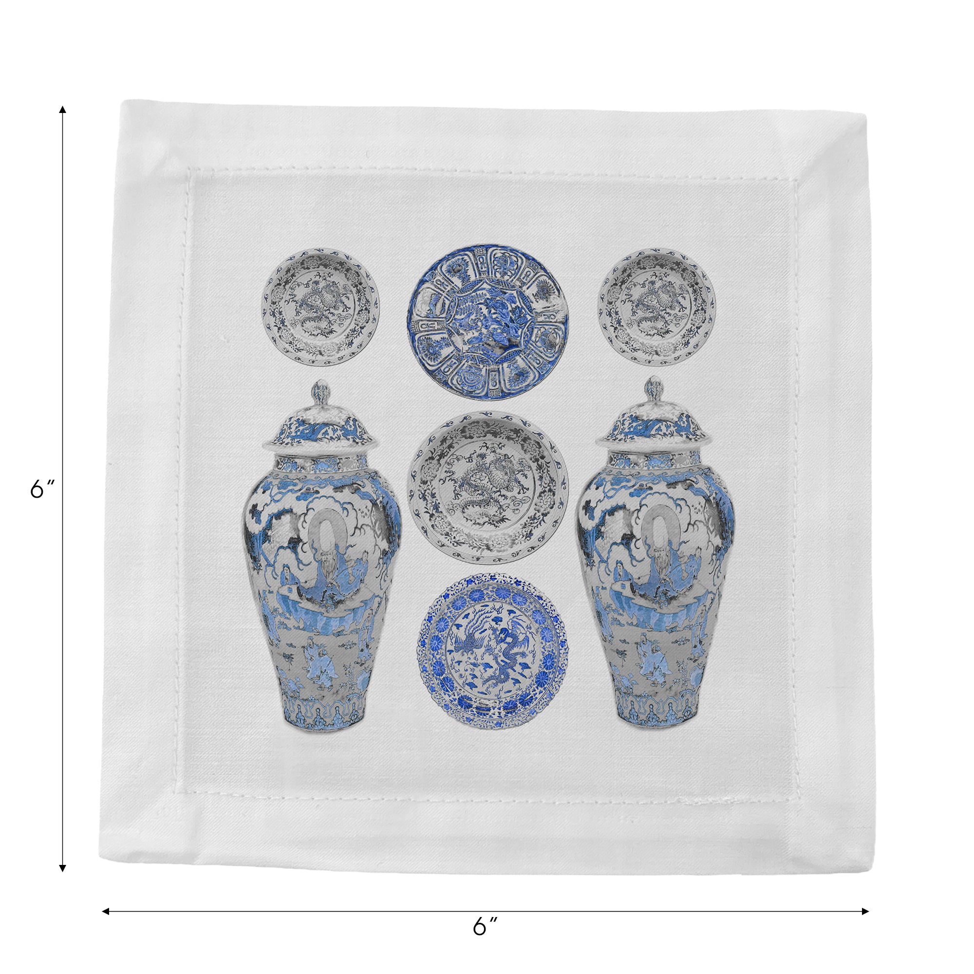 Chinois Ming Blue 6" Cocktail Napkins- nicolettemayer.com
