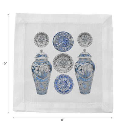 Chinois Ming Blue 6" Cocktail Napkins- nicolettemayer.com
