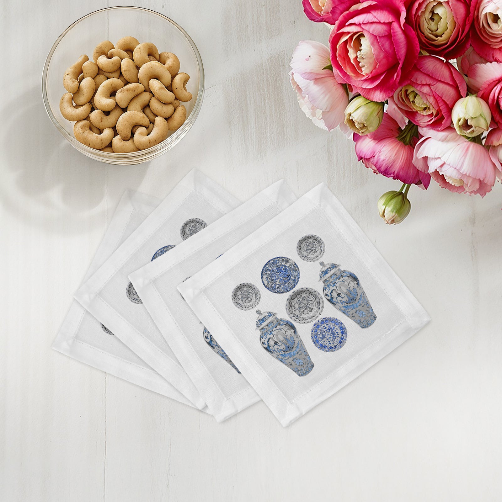 Chinois Ming Blue 6" Cocktail Napkins- nicolettemayer.com
