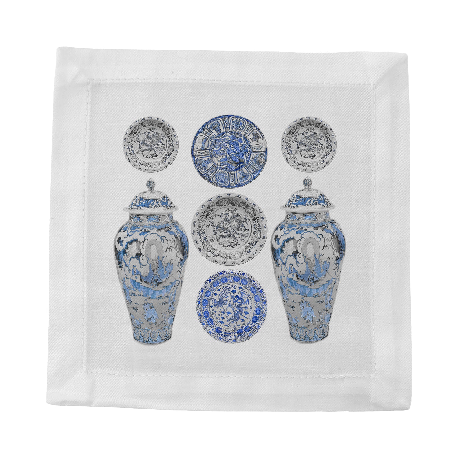 Chinois Ming Blue 6" Cocktail Napkins- nicolettemayer.com
