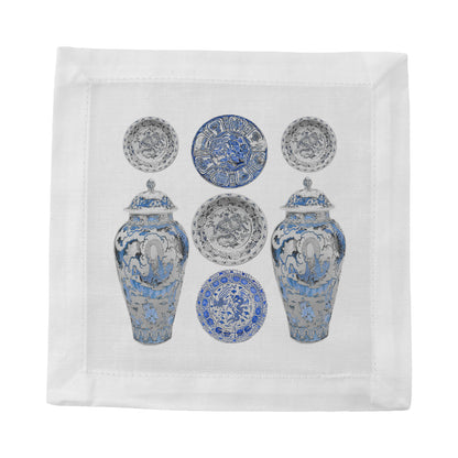 Chinois Ming Blue 6" Cocktail Napkins- nicolettemayer.com
