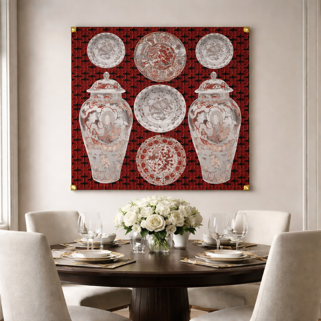 Chinois Ceramic Chinese Red – 36x36" Modern Acrylic Wall Art - nicolettemayer.com