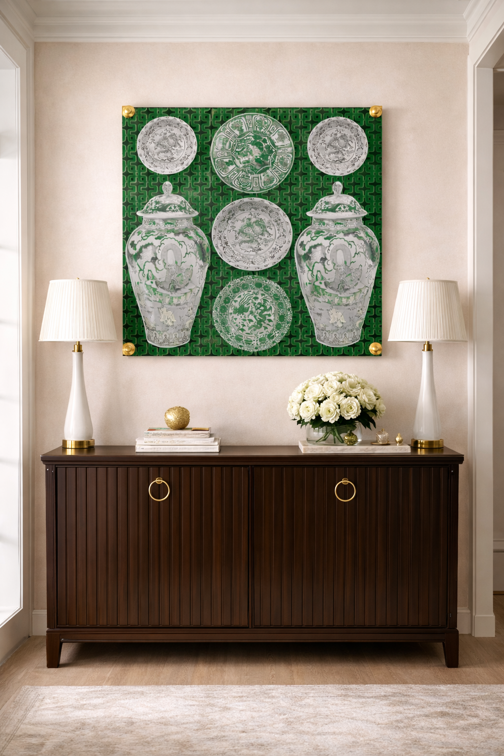 Chinois Ceramic Emerald – 36x36" Modern Acrylic Wall Art - nicolettemayer.com