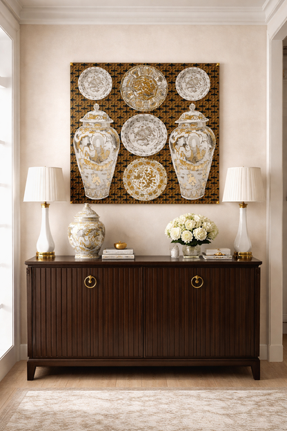 Chinois Ceramic Mustard – 36x36" Modern Acrylic Wall Art - nicolettemayer.com