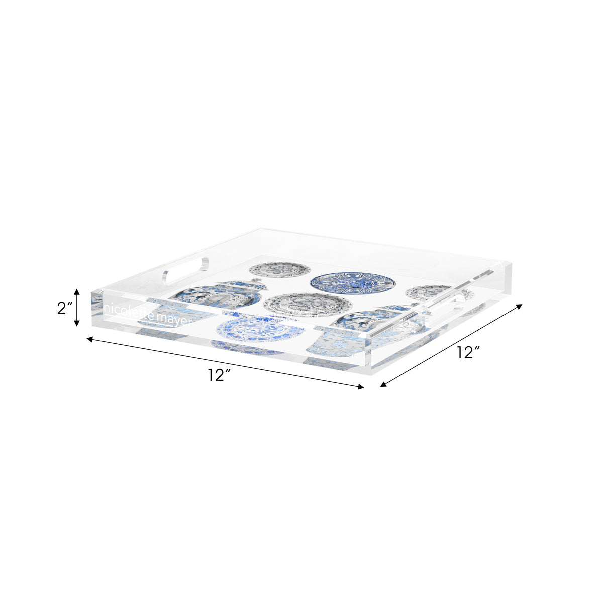 Chinoise Ceramic Ming Blue Acrylic Decorative Tray, 12 x 12 in. by Nicolette Mayer 