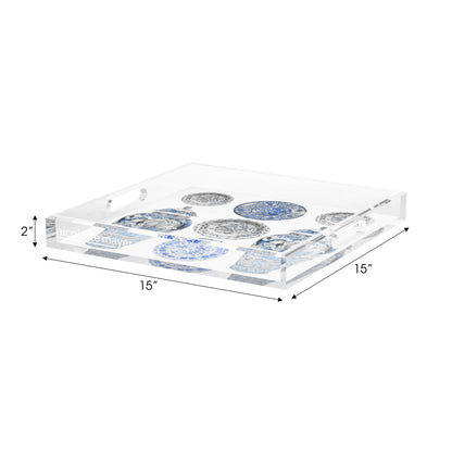Chinoise Ceramic Ming Blue Acrylic Decorative Tray, 15 x 15 in. by Nicolette Mayer 