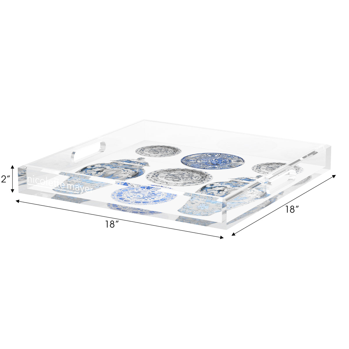 Chinoise Ceramic Ming Blue Acrylic Decorative Tray, 18 x 18 in. by Nicolette Mayer 